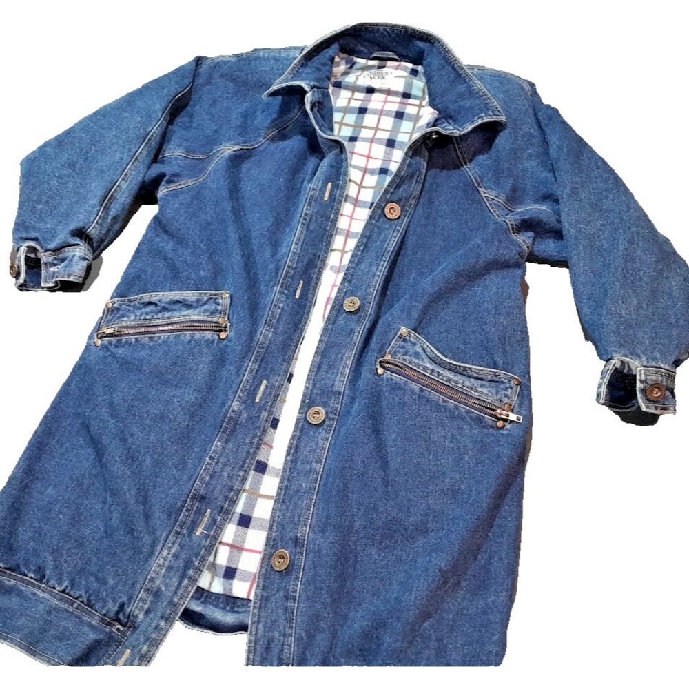 90s VTG BARN COAT DENIM Jacket Medium Long Jean Jacket BE IN THE CURRENT SEEN